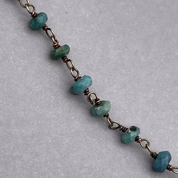 14k Gold Filled Faceted Turquoise Beads Necklace Gold Tone Wired Chain - Picture 5 of 6